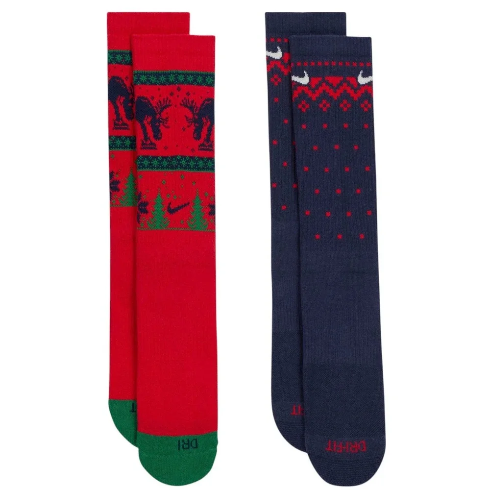 Nike Everyday Cushioned Crew Socks 4 Pair Holiday Moose Fair Isle Dri-Fit Medium